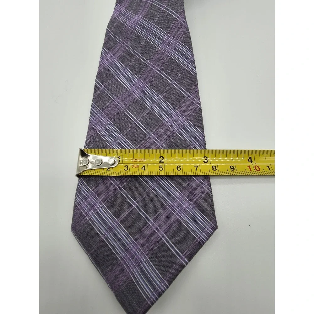 Kenneth Cole Awareness Gray Purple Plaid Pattern Designer Tie 58